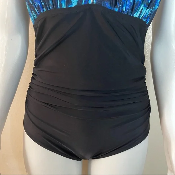 Blue and black halter neck cutout one piece swimsuit - Picture 5 of 12